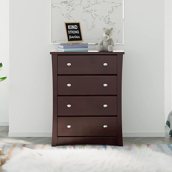 Storkcraft Crescent 4 Drawer Chest (Espresso) – GREENGUARD Gold Certified, Easy-to-Match Chest of Drawers for Nursery and Kids Bedroom, Dresser Organizer for Children’s Bedroom