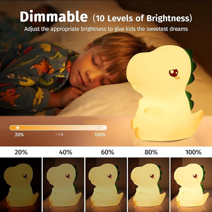 One Fire Dinosaurs Night Lamp, Remote 16 Colors Baby Night Lights for Nursery,Dimmable Dinosaur Lights for Bedroom Decor,Rechargeable Night Light for Baby Nursery,Silicone Dinosaur Gifts for Boys Toys