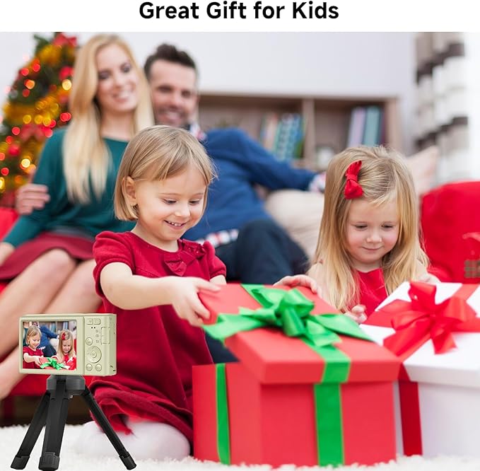 Digital Camera, FHD 4K 44MP Digital Camera, 16X Digital Zoom, Digital Point and Shoot Camera with 3-LED Fill Lights, 64GB SD Card, Compact Camera for Kids Teen Boys Girls, Cream