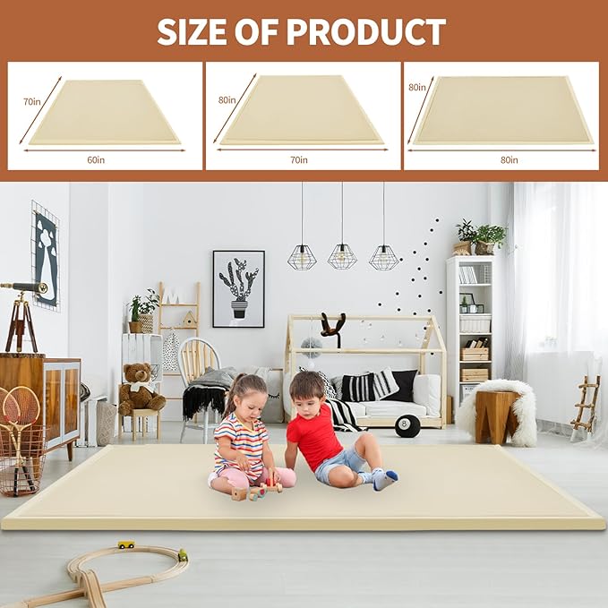 Baby Play Mat for Floor - 1.4" Thick Memory Foam Rug, 70"x59" Playpen Tummy Time Mat, Soft Velvet Nursery Rug, Large Padded Crawling Mat, Cushioned Pads for Playroom Toddlers, Infants, Yoga, Tatami