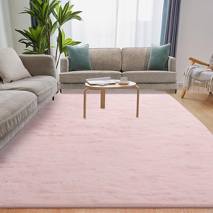 Fluffy Pink Area Rug, 4x6 Shag Rugs for Bedroom, Soft Plush Area Rugs for Living Room, Non-Slip Indoor Carpet for Nursery, Study Room, Playroom, Home Decor