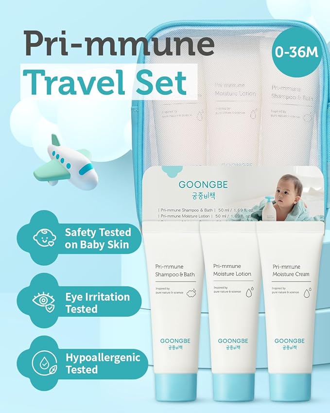Baby Skincare Travel Set - Korean Baby Skincare & Bath Time Essentials - Shampoo & Bath, Moisutre Lotion, Cream - Hydrating & Nourishing, 3 Items