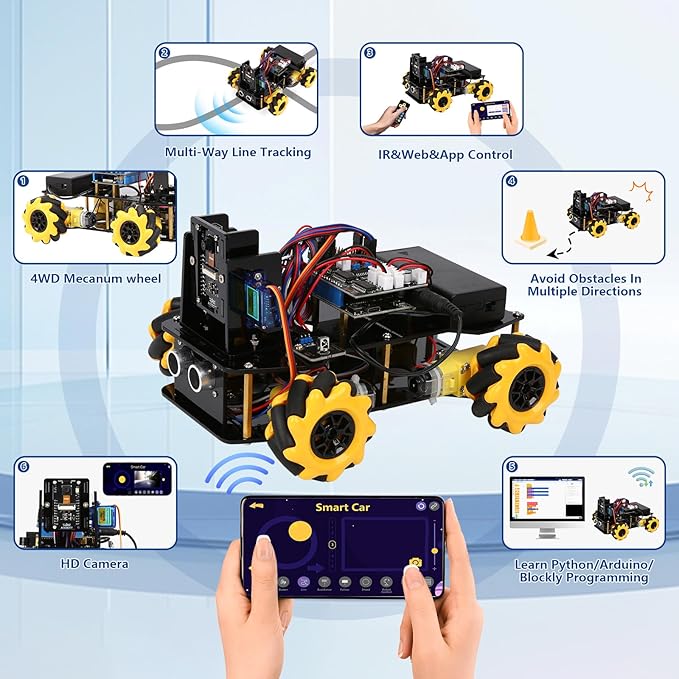 3MP Camera Expansion Pack Smart Car Starter Kit, Robotics Kit for Kids Ages 8-12 12-16, STEM Toys Coding Robot Kit for Teens & Adults(QD002)