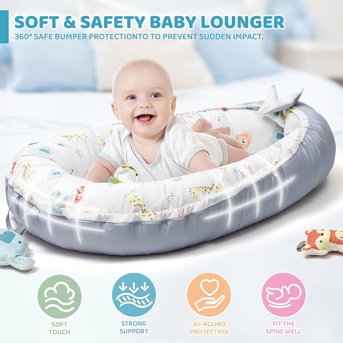Baby Play Mat, 7-in-1 Tummy Time Activity Gym Mat, Washable Baby Lounger Nest, Portable Floor Seat for Home & Travel, Baby Essentials Gift for Infant Newborn 0-6-12-18 Months