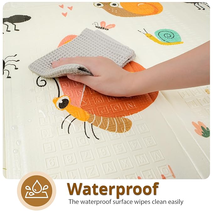 Foldable Baby Play Mat, PIGLOG Waterproof Playmats for Babies and Toddlers Kids, Safe Foam Playmat for Tummy Time, 50x50 Playpen Mat, Reversible Portable Baby Floor Mat for Infant, Toddler, Dragonfly