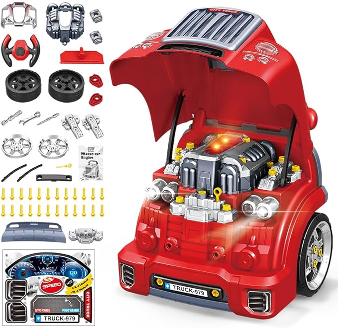 Interactive Truck Engine Toy with Removable Parts - Lights, Sounds, and Fun for Young Mechanics -Unleash their Creativity and Motor Skills with this Truck Engine Toy- Ideal Gift for 3-5-Year-Old Boys