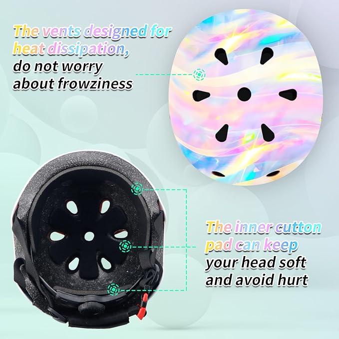 Adjustable Kids Bike Helmet with Knee & Elbow Pads Set, Color Gradient Design for Boys and Girls Aged 3-14+, for Skateboarding, Scooter, Roller & Inline Skating, Longboard