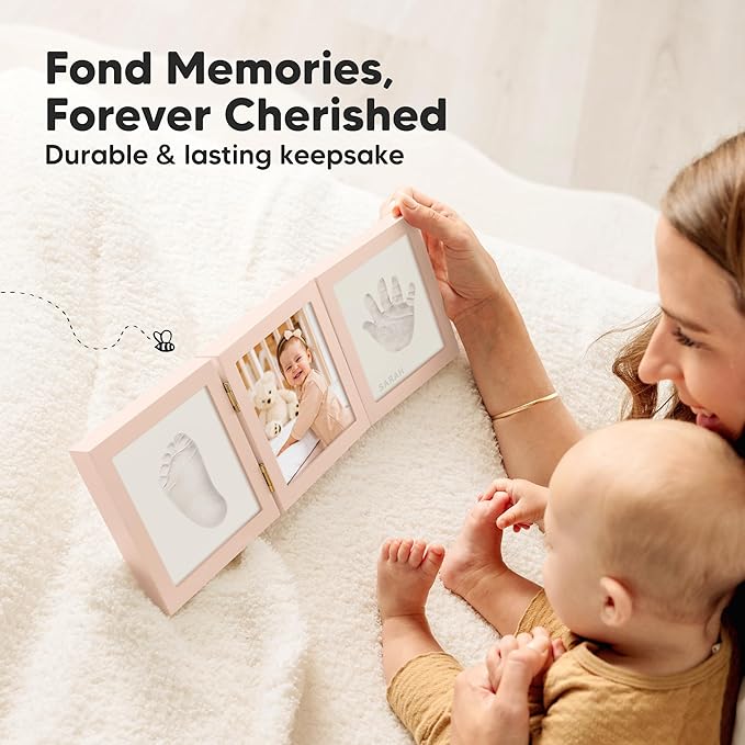 Baby Shower Gifts for Boys, Girls - Baby Hand and Footprint Kit, Newborn Handprint Kit, Keepsake Photo Frame, Nursery Picture Frame, Gender-Neutral Newborn Keepsake Gifts (Petal Pink)
