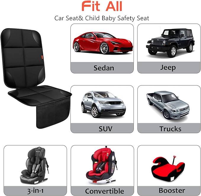 Car Seat Protector 2 Pack Car Seat Cushion Mat Thickest Padding,Waterproof 600D Fabric Car Seat Covers for Non-Slip Backing Mesh Pockets for Baby and Pet (Black, 2 Pack)