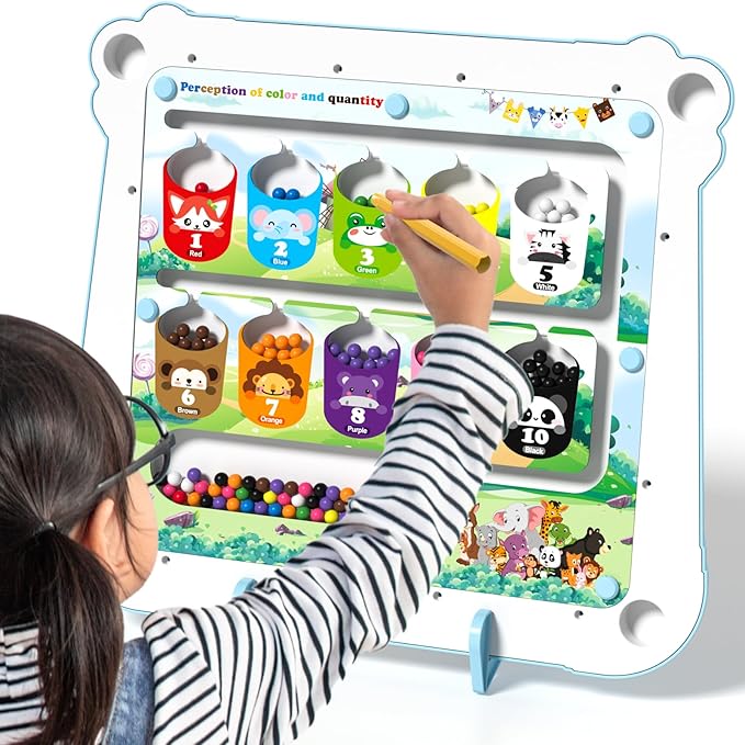 2-IN-1 Large Magnetic Drawing Board for Toddlers Kids, Magnetic Color and Number Maze, Magnetic Dot Art Board for Kids, Montessori Education Travel Toys for Boys Girls Age 3 4 5 6 7 8 Years Old