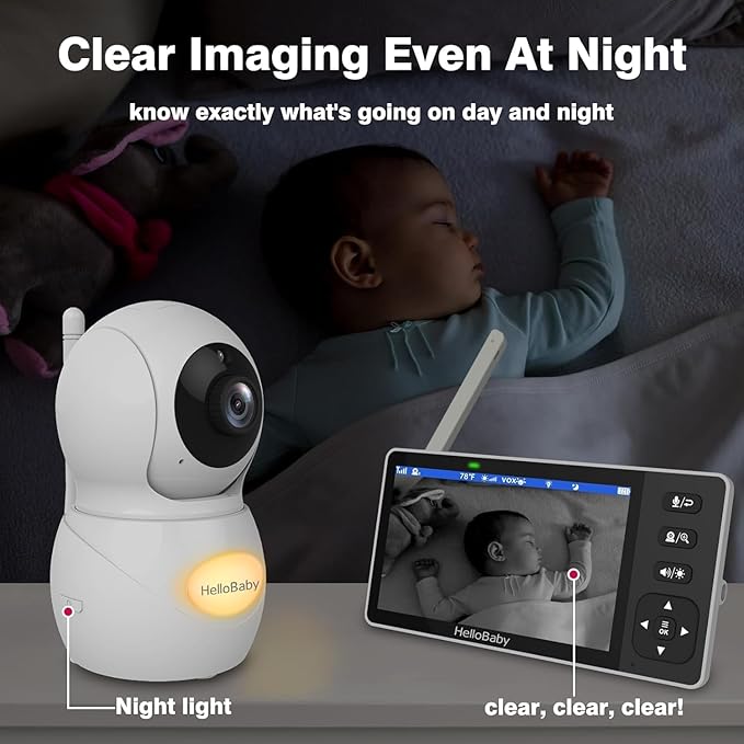 HelloBaby 720P 5.5'' HD Baby Monitor with Camera and Audio No WiFi, Video Baby Monitor, Remote Pan Tilt Zoom Wide View Range, 1080P Infant Camera, Night Light, Hack Proof, 4000mAh Battery, 1000ft