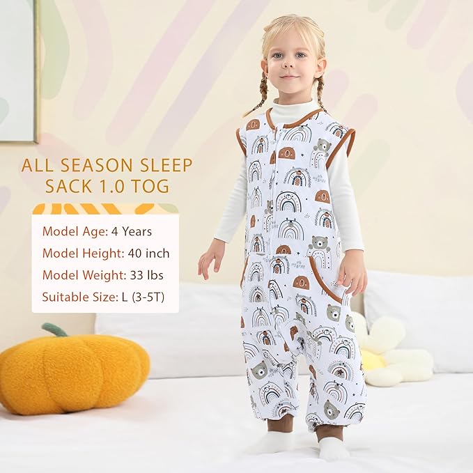 Baby Toddler Sleep Sack with Feet 2.5 TOG Winter, Wearable Blanket with Legs, Toddler Sleeping Sack Long Sleeve (Bear, 12-24 Month)