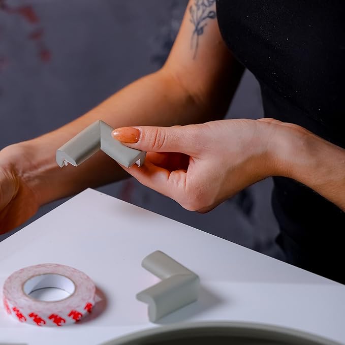 12-Pack Corner Protectors Baby Proof, Furniture Corner and Edge Safety Bumpers, Soft Rubber Foam Cushion Covers, 3M Taped Corner Guards, Baby Child Proofing Pads, Table Corner Protectors, Gray