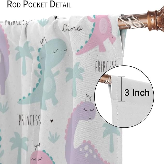 Kids Dinosaur Curtains for Boys Girls Bedroom Decor Cartoon Dino Colorful Cute Funny Animal Wildlife Printed Blackout Rod Pocket Window Drapes for Baby Nursery Playroom W21xL63in 2 Panels