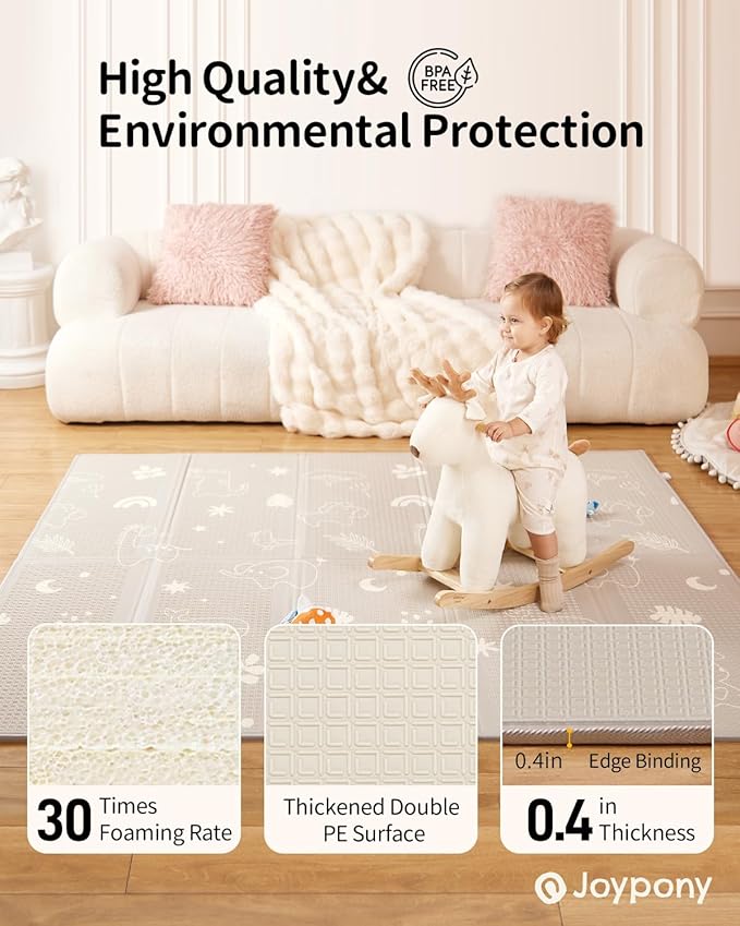 Baby Play Mat, 71x59 Inch Foldable Play Mats for Babies and Toddlers, Waterproof & Anti-Slip Portable Baby Floor Mat for Tummy Time, Baby Mat for Floor with Travel Bag for Indoor Outdoor