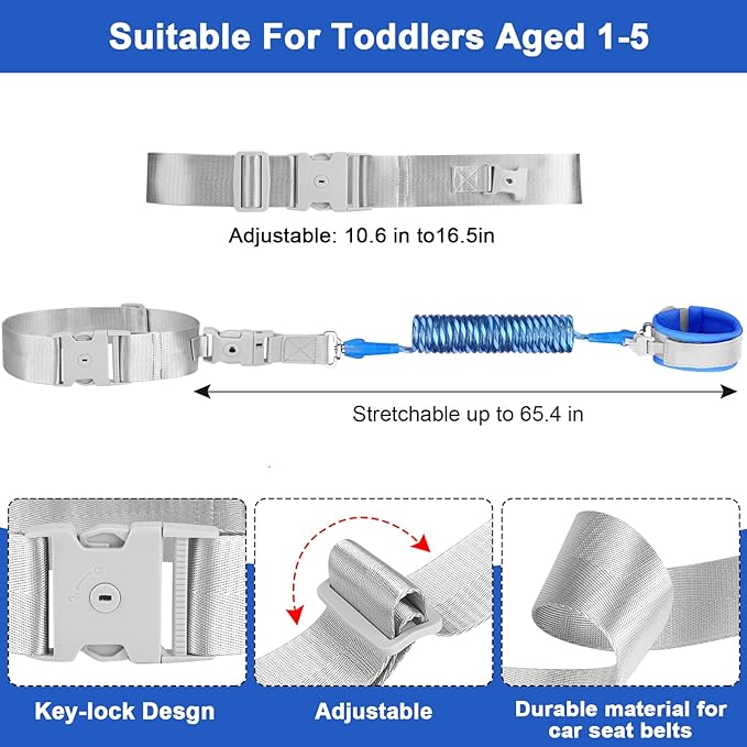 Accmor Toddler Leash with Reflective Baby Anti Lost Wrist Link, 2 in 1 Kids Walking Harnesses Belt Leashes with Key Lock for Boys Age 1-4, Keep Child Close Wristband Rope Tether for Outdoor Travel