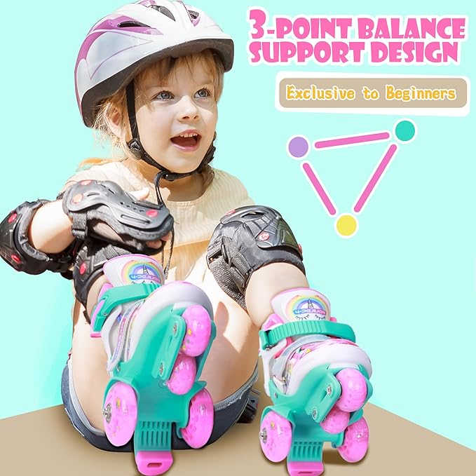 4-Pejiijar Rainbow Unicorn Kids Roller Skates for Girls Toddler Ages 2-4 5-8 8-12,Adjustable Roller Shoes with Luminous Wheels for Birthday Xmas Gifts