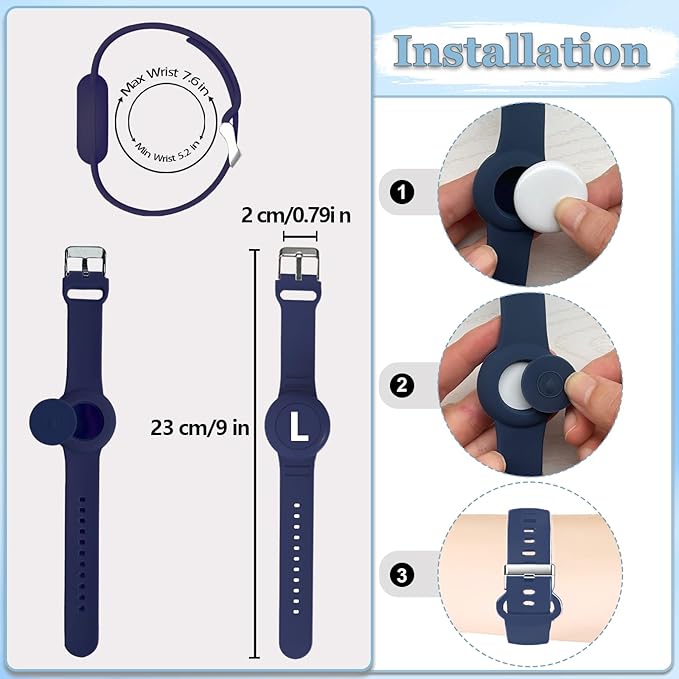 Waterproof Bracelet for AirTag Kids, Personalized Initial Letter Hidden Holder Compatible with Air Tag, Silicone Case for Airtag Adjustable Anti-Lost GPS Tracker for Toddler Child Elder, L