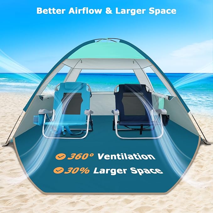 COMMOUDS Beach Tent Sun Shade for 3/4-5/6-7/8-10 Person, UPF 50+ Beach Sun Shelter Canopy Tent, Lightweight, Easy Set Up and Carry