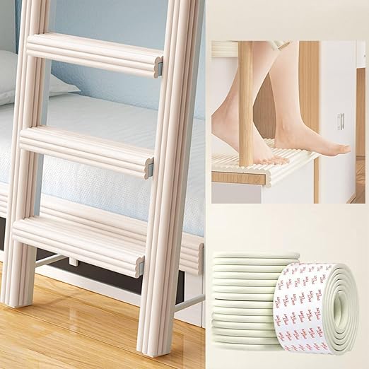 Bunk Bed Ladder Pads,Traction Treads for Stair Steps,Soft Extra-Wide Edge Protector,Self-Adhesive Bunk Bed Ladder Cover Foam Padding,Furniture 16.5 Ft Rice White