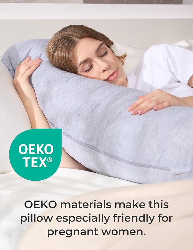 Momcozy Pregnancy Pillows for Side Sleeping, J Shaped Maternity Body Pillow for Pregnancy, Soft Pregnancy Pillow with Jersey Cover for Head Neck Belly Support, Grey