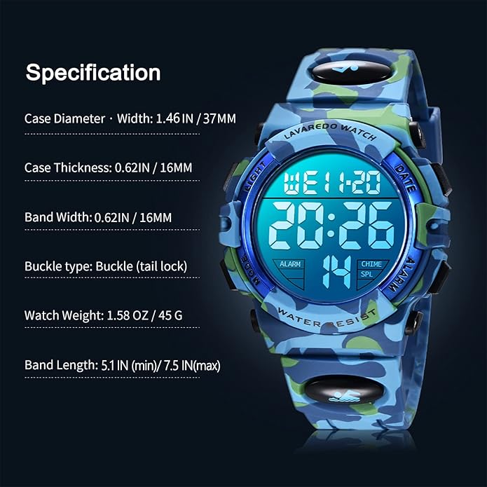 Kids Watch,Boys Watch for 3-15 Year Old Boys,Digital Sport Outdoor Multifunctional Chronograph LED 50 M Waterproof Alarm Calendar Analog Watch for Children with Silicone Band,Kids Gift