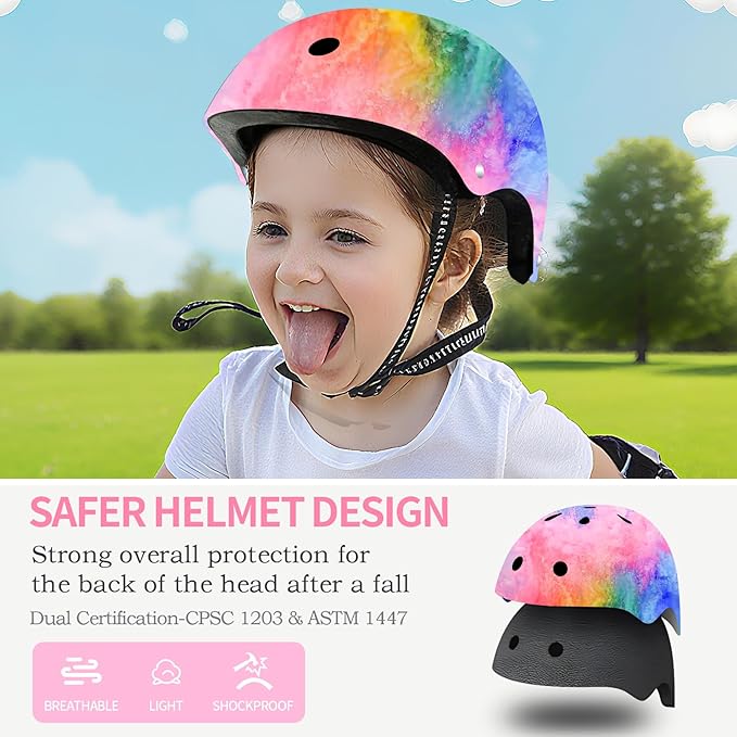 Adjustable Color Gradient Skateboard Helmet for 3-5-8-14+Ages【Toddler Kids Youth Adult】 Girls Boys Woman.Bike Helmet for Multi-Sports Cycling Bicycle Scooter Inline Roller Skate Rollerblading