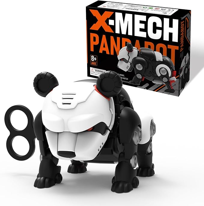 DINOBROS STEM Panda Mechanical DIY Building Blocks Toy 3D Puzzle Assembling Robot Wind Up Walking Pandabot Take Apart Toys for Kids X-MECH