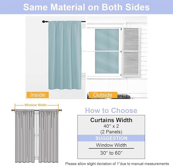 Simplebrand Ava Aqua Blackout Curtains for Bedroom 63 Inch Length 2 Panels Set, Nursery Thermal Insulated Energy Saving Rod Pocket Window Treatment Curtains Blackout Drapes, W40 x L63 Inch, Aqua