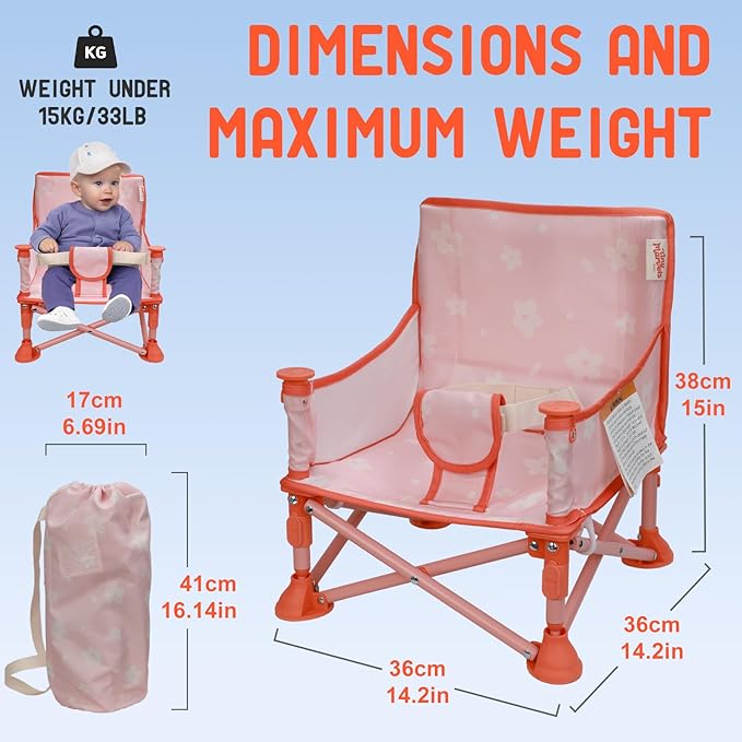 Tiny Marvels Portable 3-in-1 Baby Booster Seat, Cozy Floor Seat, Feeding Seat with Tray, Compact Foldable Toddler Booster with Child Safety Belt Carry Bag, Perfect for Travel (Blush Petals)
