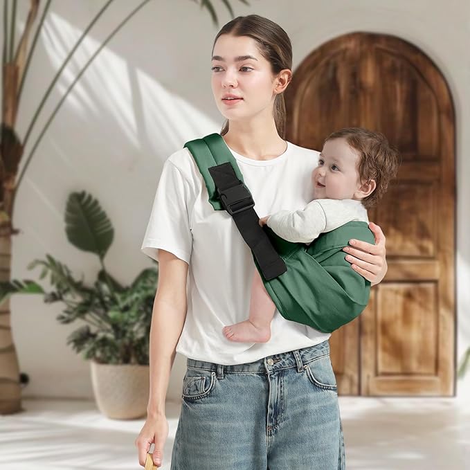 Baby Sling Carrier, Toddler Carrier Sling with Double Safety Buckle and Adjustable Shoulder Strap(7-30lbs), Baby Carriers One Size Fits All, Dark Green