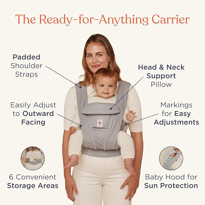 Ergobaby Omni Deluxe Baby Carrier Newborn to Toddler - Breathable Baby Carriers for Summer - All-Position Carrier with Enhanced Lumbar Support & Airflow (7-45 Pounds), Cotton, Onyx Black