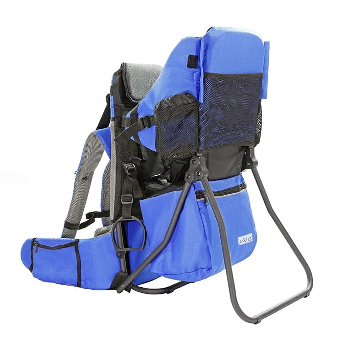 ClevrPlus Cross Country Baby Backpack Carrier, Blue, Toddler Hiking Backpack with Comfortable Seat, Adjustable Straps & Belt, Foldable Frame Lightweight Large Capacity Child Carrier for Outdoor
