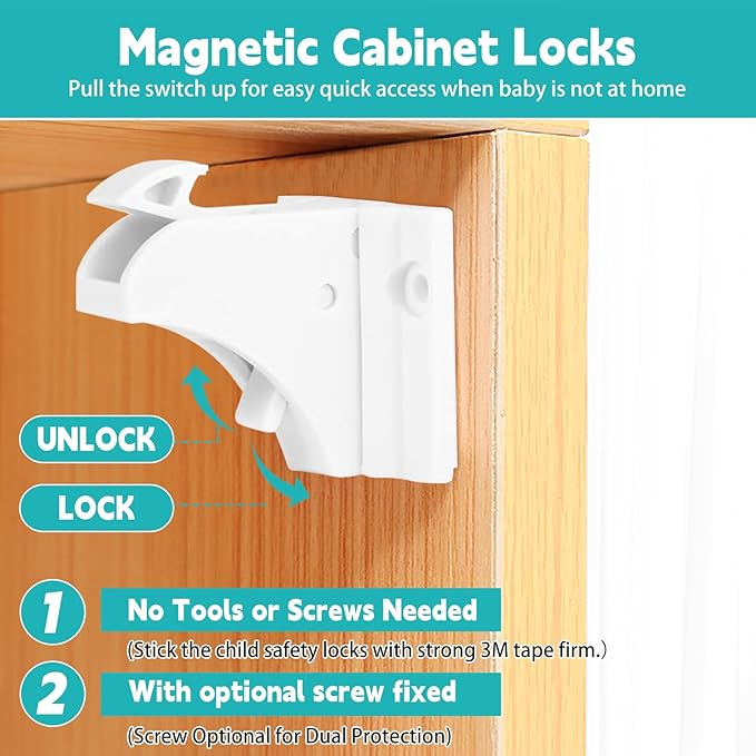 Magnetic Cabinet Locks Baby Proofing - Children Proof Cabinet Drawers Safety Locks (10 Locks and 2 Keys)