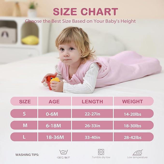Mosebears Unisex Baby Sleep Sack 1.0 TOG, Supersoft Rayon Made from Bamboo Wearable Blanket with 2-Way Zipper (Blush,0-6 Months)