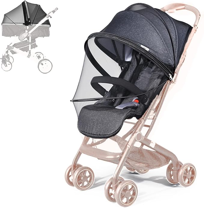 Mosquito Net for Stroller, Universal 3D Baby Bug Net with Two-Way Zippers & Storage Bag, Breathable & Foldable Netting for Stroller, Bassinet,Cradle（Black）