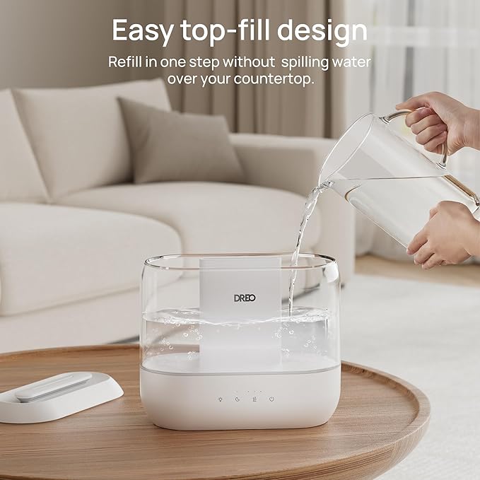 Dreo Humidifiers for Bedroom, 4L Top Fill for Large Room, 36H Runtime, 28 dB Quiet Supersized Cool Mist Air Humidifier for Baby Nursery, Plants, Indoor, Night Light, Easy to Clean & Fill