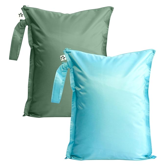 Tiny Twinkle Mess proof Waterproof Wet Dry Bag,2pk Reusable Wet Bags for Swimsuits&Baby Clothes,Leakproof Wet Bag,Waterproof Bag for Travel&Diaper bag,Wet Bags for Baby (Slate, Olive)