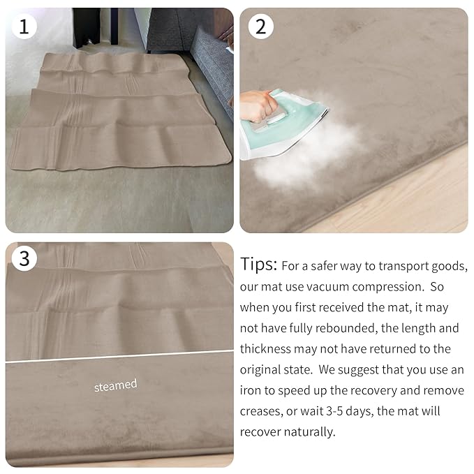 Baby Play Mat for Floor,Extra Large 59"×71" Tummy Time Mat,Thicker Memory Foam Mat for Toddler,Infant,Kids,Water Repellent Ultra Soft Coral Velvet,Non-Slip Backing Safe for Crawling(Beige)