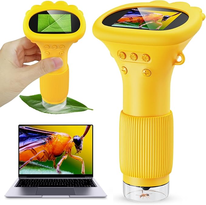 Kids Microscope - Ashfly 1000X Portable Microscope for Kids, Photo & Video Miniscope Pocket Microscope Gifts, 2'' Digital Screen | Ideal Toys for Boys Girls Age 3-12