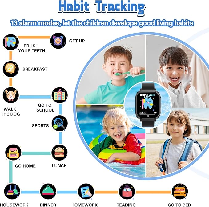 Kids Waterproof Smart Watch Gift for Boys Ages 3-12, 32 Puzzle Games, HD Touchscreen, Dual Camera, Vedio Pedometer Music Player, Kids Watch Toy Birthday Gifts for Boys Ages 5 6 7 8 9 10 (Black)