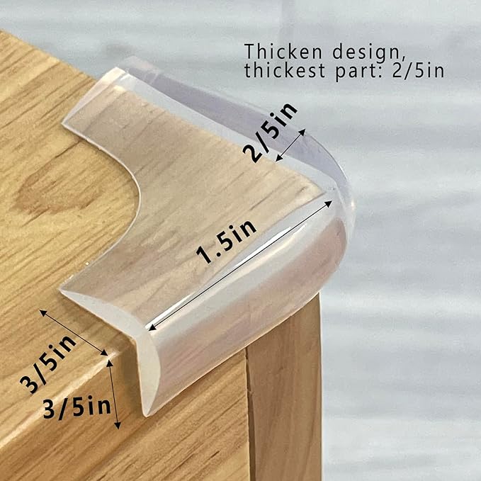 Food-Graded Silicone Clear Corner Protectors, Baby Proofing Table Edge Guards, Pre-Tapep Adhesive Soft for Kids Child Safety Proof, Cabinets Counter Furniture Bumpers (4, 3/5x3/5 in (Width))