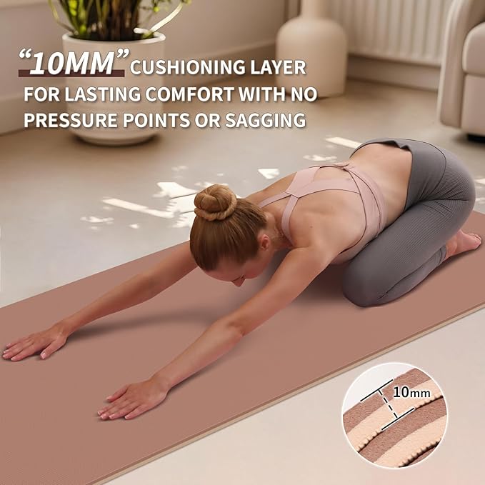 Yoga Mat Non Slip Anti-tear,extra thick-2/5 inch（10MM）High Resiliency Professional POE Yoga Mats for Women Men Kids,72"x24"inch,Workout, Yoga, Pilates and Floor Exercise, with Carrier Strap