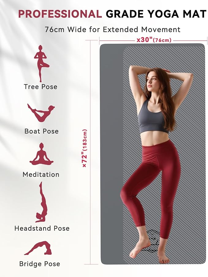 HAPBEAR Large Yoga Mat 72"x30" - 5mm Thick PU Top & Rubber Bottom - Non-Slip Wide Exercise Mat with Dual Layers - High Shock Absorption for Professional Yogis & Home Workouts - Bonus Oxford Bag Included