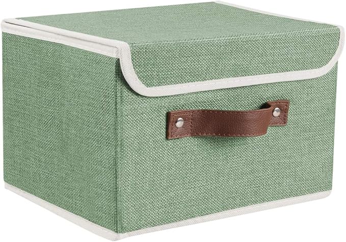 Lucky Monet Storage Bins Boxes with Lids 2 Pack Decorative Storage Boxes Collapsible Fabric Storage Basket Containers Lidded Storage Cube for Organizing Closet Home Office, 15"x 10"x 10" (Green)