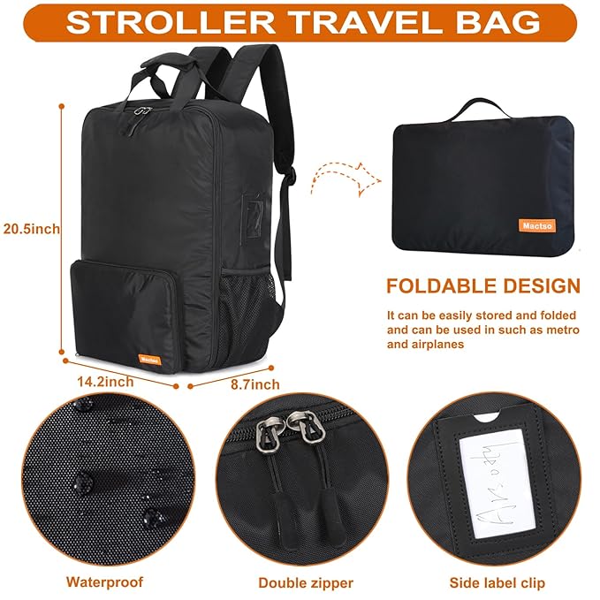 Mactso Stroller Travel Bag Compatible with GB Pockit Air Plus All Terrain and GB Pockit + All City, Lightweight Stroller Travel Backpack for Airplane (Black, L)