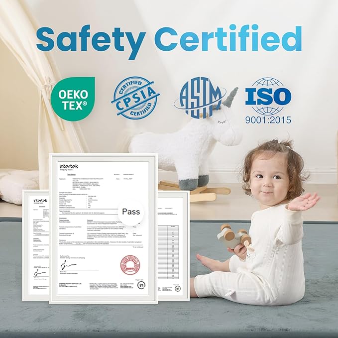 1.3" Thick Baby Play Mat for Floor, 79x79 Large Foam Tummy Time Mat, Padded Support Soft Plush Nursery Rug for Infant Kids Toddler Crawling Kick Activity (Light Grey)