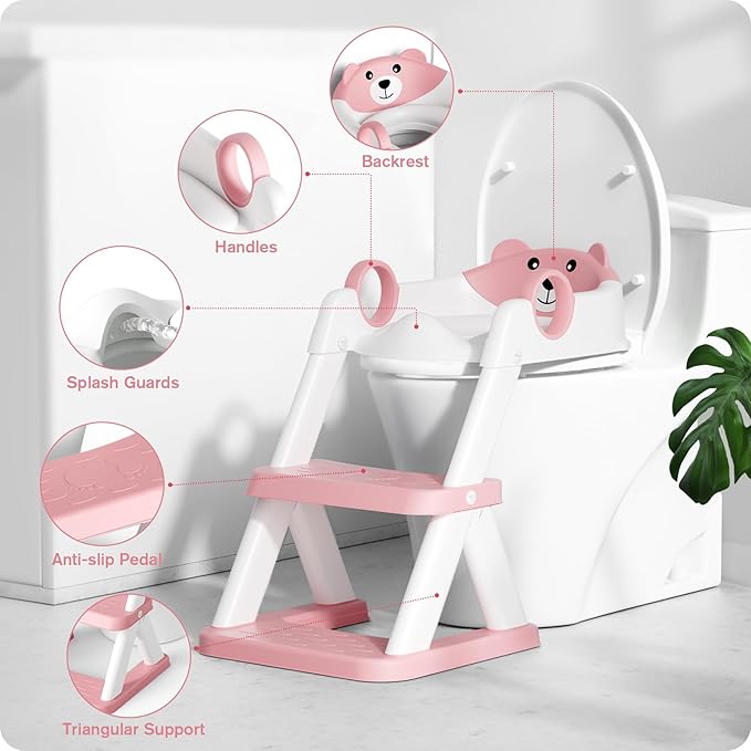 Potty Training Seat, Upgrade Toddler Toilet Seat for Kids Boys Girls, 2 in 1 Potty Training Toilet, Splash Guard Anti-Slip Pad Step Stool