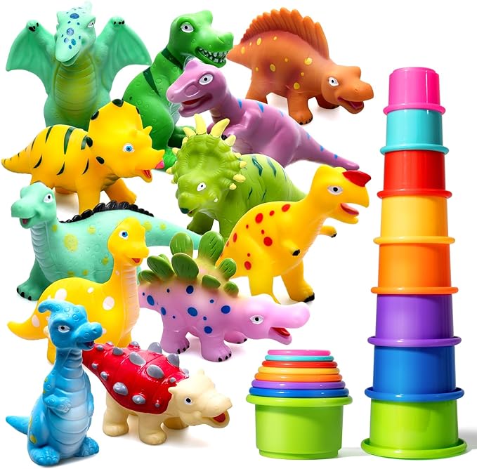 Hely Cancy No Hole Baby Dinosaur Bath Toys for Toddler, Mold Free Kids Bathtub Pool Toys (Dino+Cup)
