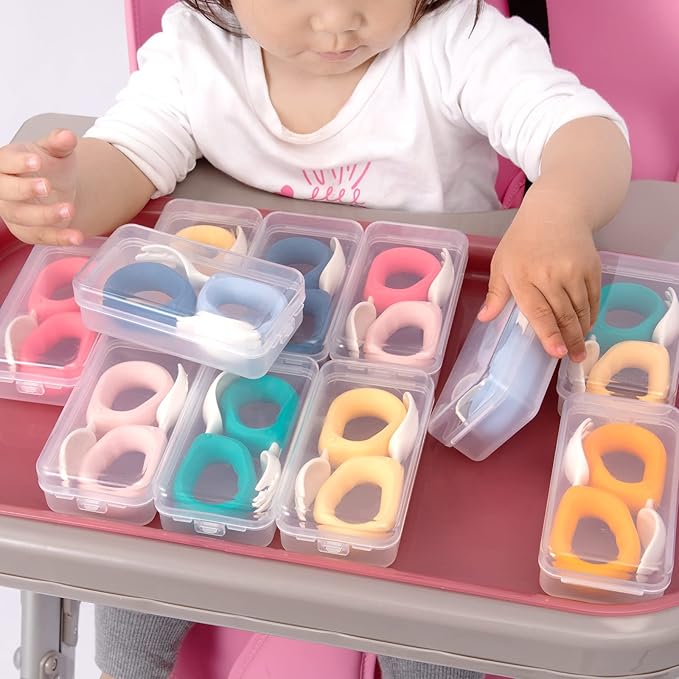Baby Self Feeding Training Spoon and Fork Set with Travel Case, BPA-Free Cute Circle Toddler Training Utensils, Silicone/ABS Great Tableware Set Spoons Fork for Kids(Blue & Light blue)